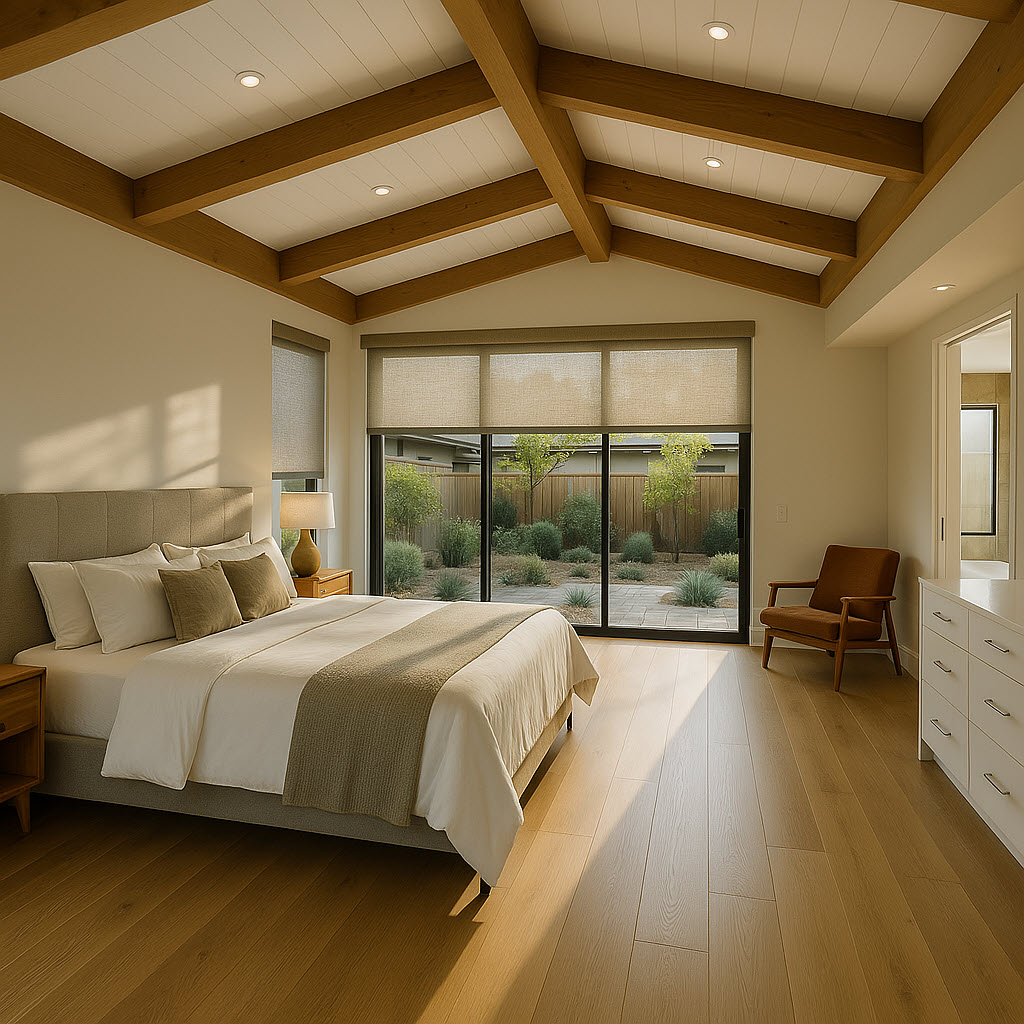 Spacious master suite addition with large windows and sitting area